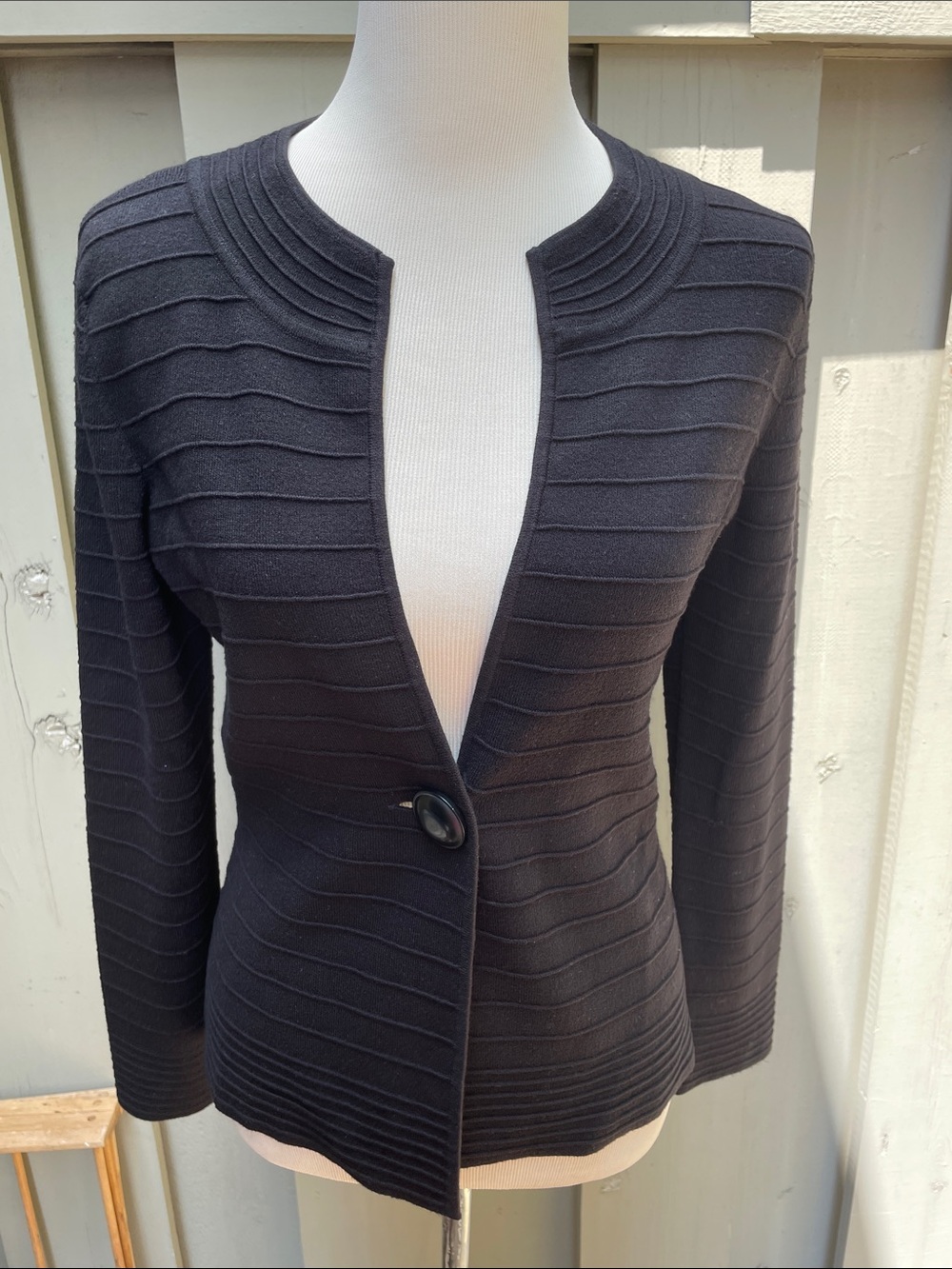 Jones New York Signature Petite Small Textured Single-Button Black Cardigan